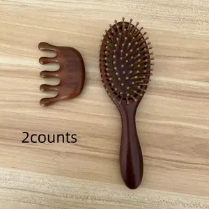 Wooden Anti-Static Hair Comb Set, 2PCS Sandalwood Scalp Massage Comb, Heatless Hair Styling Brush for Detangling Straight & Curly Hair, Hair Care Tool for Women, Daily Use, Salon & Home Styling