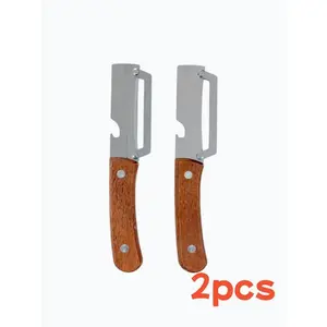 2 Pack 2 in 1 Multi Functional Vegetable Peeler with Bottle Opener and Wooden Handle Stainless Steel Blade Kitchen Tool for Sugar Cane Potato Fruit Pineapple Pumpkin Papaya Carrot Veggie Peeler