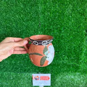 Ceramic Coffee Cup 355ml Terracota Flor Blanco.