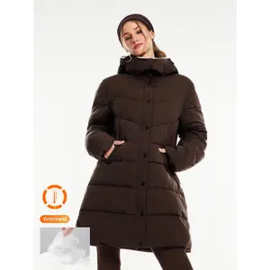 GLOWMODE Chic In Warmth Snow Drift Matte Soft Cozy Insulating Zipper Snap Button Closure Hidden Pockets Detachable Contrasting Hood Hip-To-Mid-Knee Length Puffer Jacket Autumn Winter Outdoors Daily Casual Wear