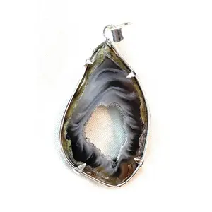 Sliced Rough Geode Crystal Pendant Necklace