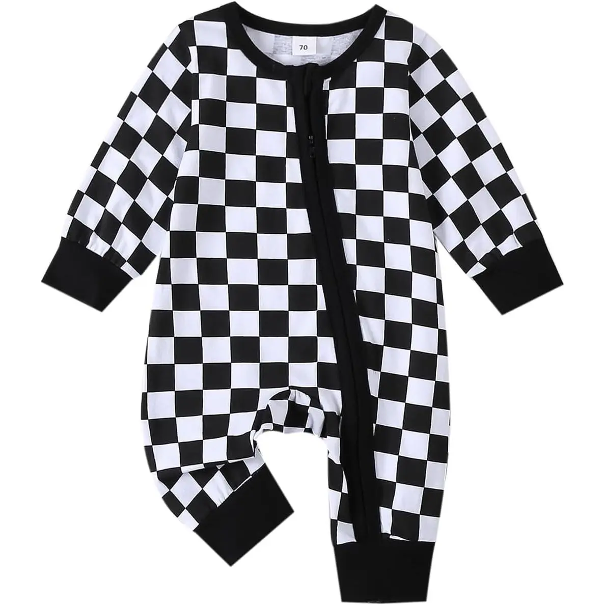 Newborn Baby Boy Girl Clothes Checkered Long Sleeve Zipper Romper Jumpsuit One Piece Bodysuit Fall Winter Outfit