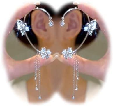 2PCS Butterfly Ear Cuffs Earrings for Women Rhinestone Butterfly Ear Wrap No Piercing Ear Cuff Clip Wrap On Earrings