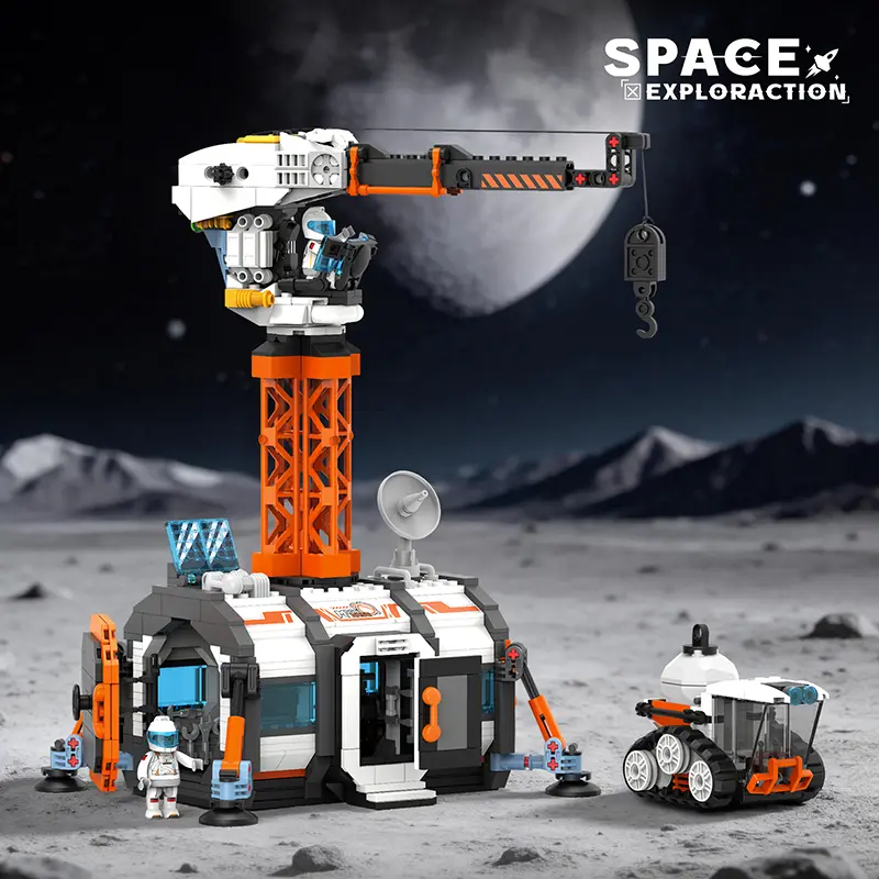 Space Station Lunar Base Building Set, 1,000+ Pieces | Includes Crane + Modular Lunar Outpost Rover | Hinged Module Compartments + Astronaut Figures | Collectible Sci‑Fi STEM Space Exploration Assembly Toy — Exclusive Space Gift for Boys