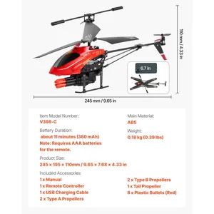 VEVOR RC Helicopter, 2.4GHz Flying Remote Control Helicopter with Shooting Mode, 3.5 Channel RC Airplane for Kid, Altitude Hold, One-Key Takeoff/Landing LED Lights, Toys for Kids Ages 14 and up