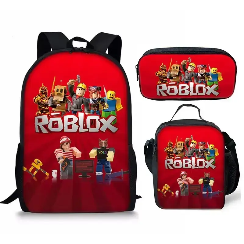 2026 New Roblox Three-Piece Set Pencil Case Cartoon Anime Portable Lunch Bag Large Capacity Wear-Resistant Breathable Backpack