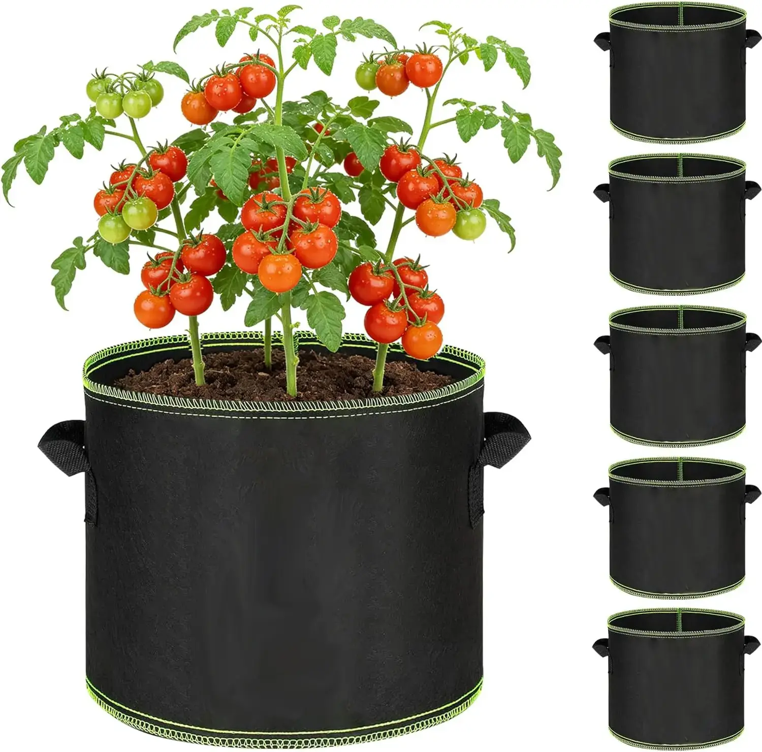 5 Pack 5 Gallon Grow Bags Heavy Duty Aeration Fabric Pots Plant Grow Bags with Handles Thickened Nonwoven Fabric Pots for Vegetable Fruits Flowers PlantOutdoorfun,dorm essentials,home decor