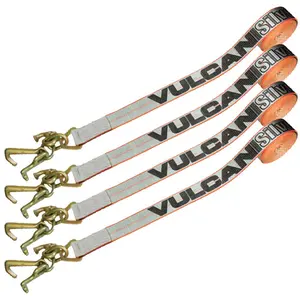VULCAN Car Tie Down Strap Only - RTJ Hooks - 96 Inch - 4 Pack - Silver Series - 3,300 Pound Safe Working Load Frame Webbing Tension Tether Buckle