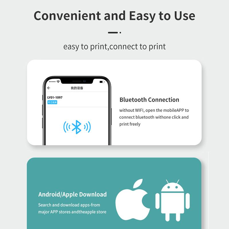 Mini Picture Printer, Portable Printer, Pocket Sticker, Receipt Printer, 203 DPI Resolution, Multifunctional Printer with 1000mAh Battery for Journal, Notes, Photo