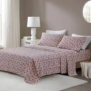 Beautyrest Full Oversized 4pc Cotton Flannel Sheet Set Rust Floral
