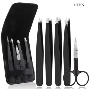 ✨4/5pcs Black Stainless Steel Beauty Tweezers Set | Precision for Stray Hair Removal/Eyelash Extension | Complete Eyebrow Grooming & Cosmetic Makeup Tool Kit | Unisex