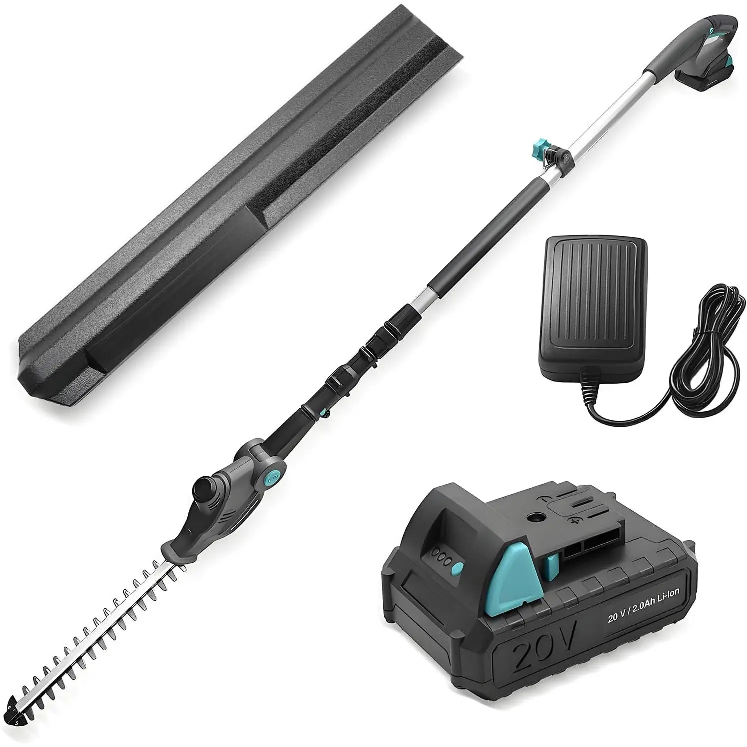 20V Cordless Telescopic Pole Hedge Trimmer Long Reach Extendable Hedge  - 1x 2.0AH ,  Strap, Fast Charger - for Hedges, Branches