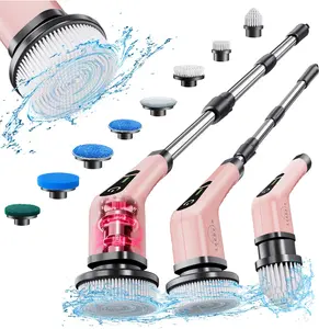 Electric Spin Scrubber – Cordless Cleaning Brush with Long Handle & 8 Brush Heads (Rose)