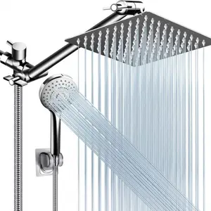 Rain Shower Head Set, 1 Count High Pressure Shower Head with Adjustable Extension Arm & Handheld Shower & Accessories, Bathroom Shower System for Home Hotel Salon