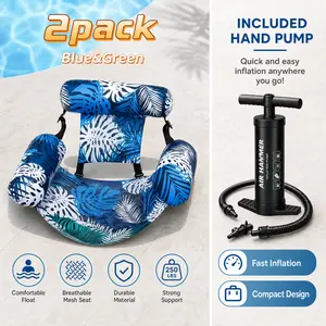 Heavy Duty Pool Float Chairs with Free Manual Pump, Inflatable Water Hammock Lounger for Adults, 2-piece Comfortable Floating Seats with Headrest, Great for Summer Pool Parties, Beach and Lake, Pure Summervibes