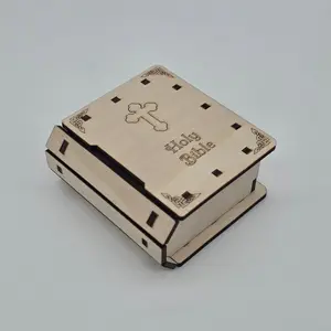 Holy Bible Laser Engraved Wood Favor Box Party Favor 12pk - Baptism Christening Communion Party Gift & Keepsake