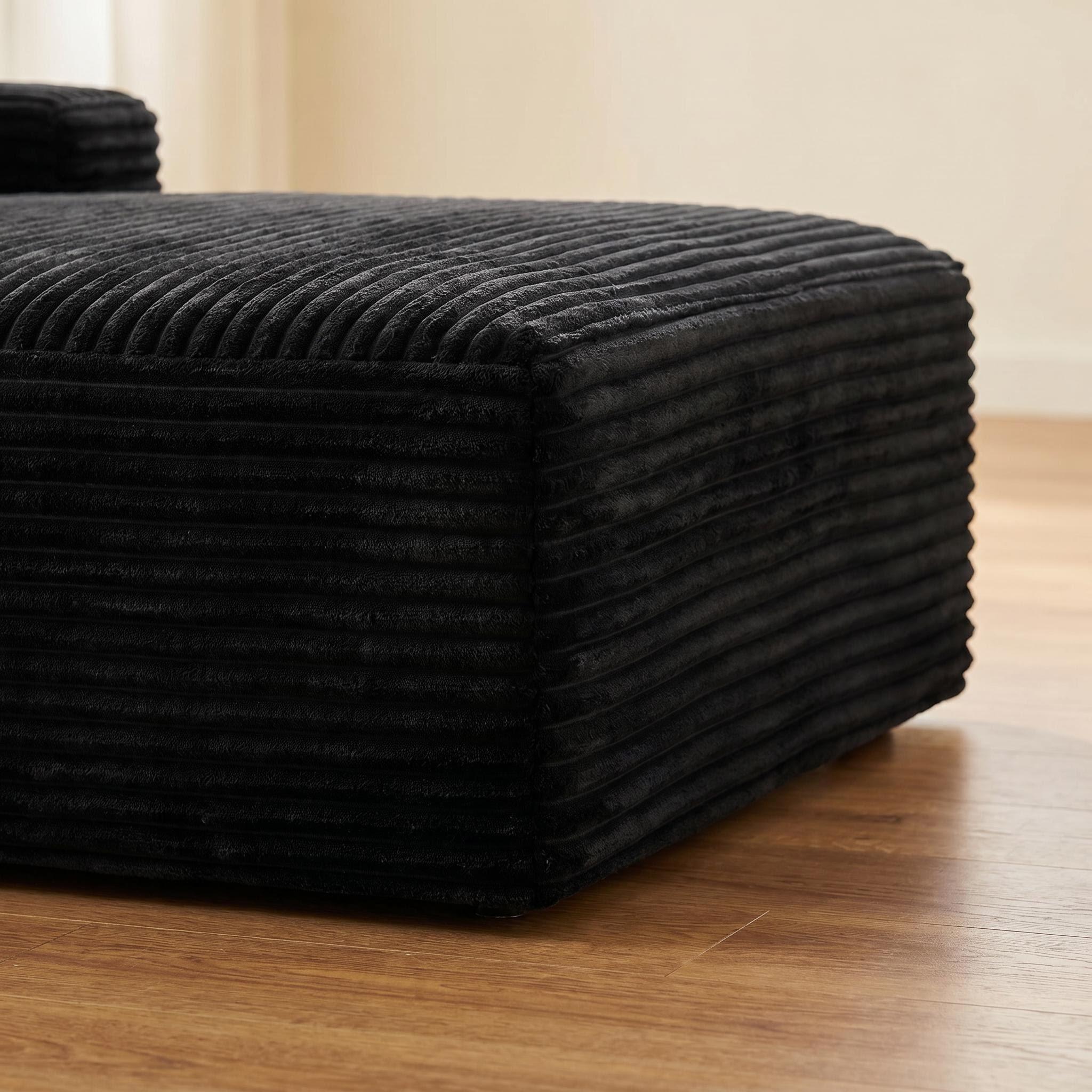 Chaise Lounge Chair Indoor Sleeper Black Corduroy Modular Sofa Couch, Legless Floor-Hugging Armless Accent Chair for Living Room Bedroom, No Assembly Required