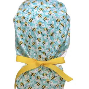 Blue Bees Scrub Caps - Soft Breathable Cotton with Yellow Ribbon for Easy Tool Attachment & Fun Bee Pattern Design