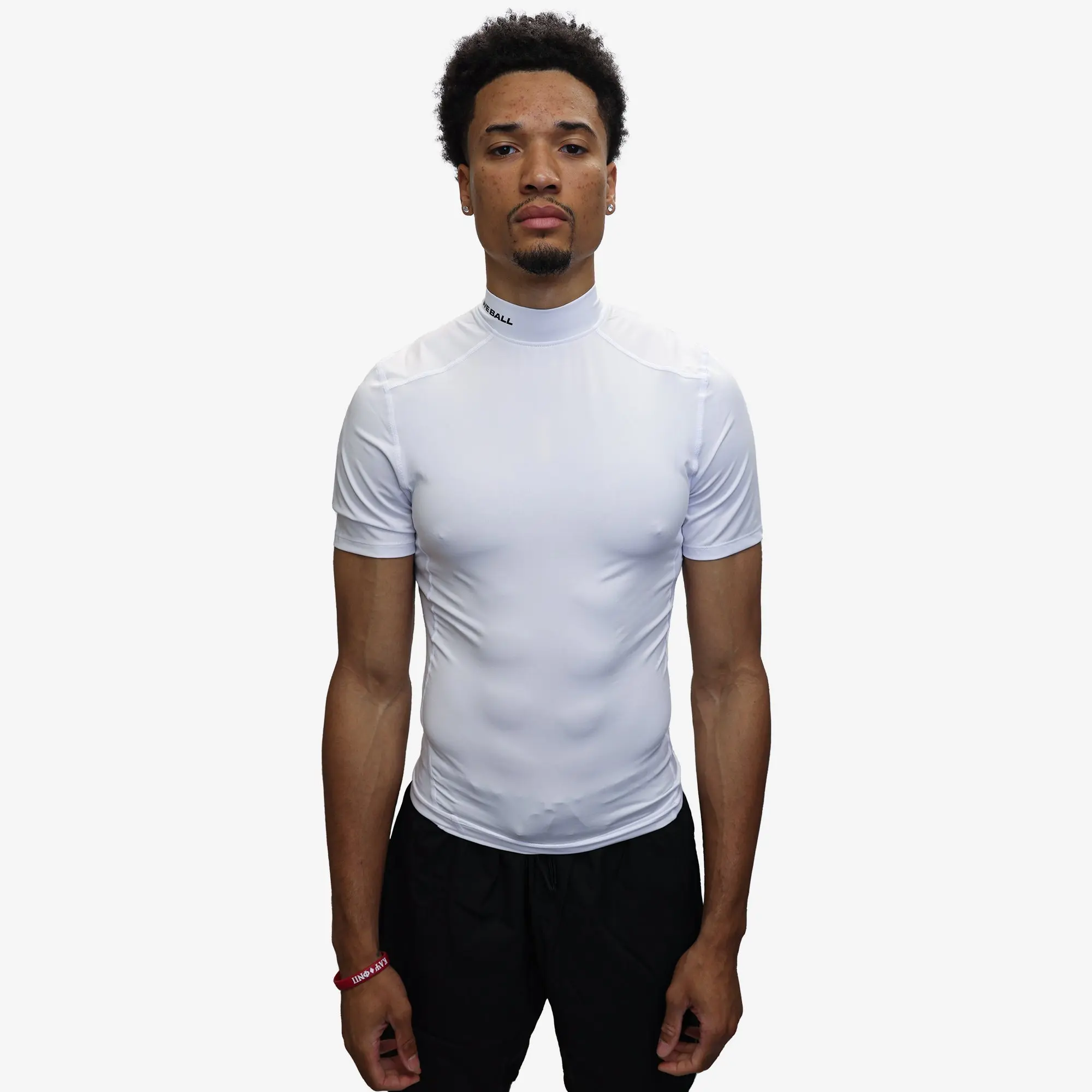 We Ball Sports Mens Turtle Neck Compression T Shirt (White)