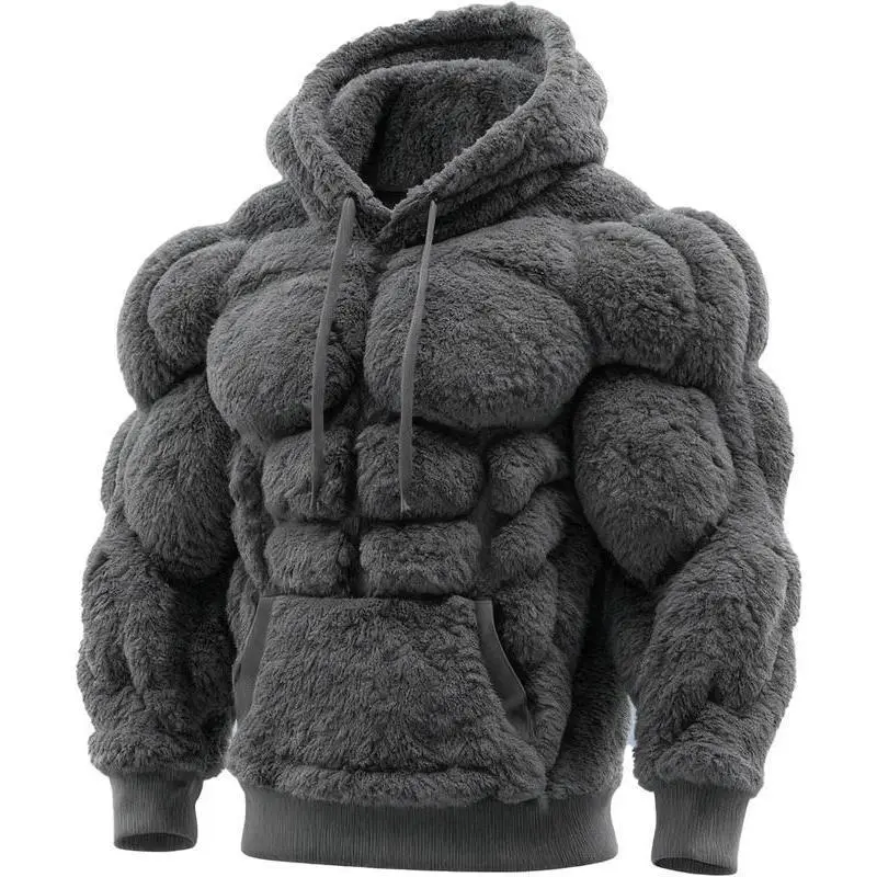 Mens Muscle Hoodie Sweatshirt Vintage Flannel 2D Print Street Style Muscle Line Art Warm Fuzzy Hooded Sweatshirts