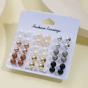 Multi-coloured Pearl Stud Earrings Set in Gold Silver and Black for Versatile Fashion Styling