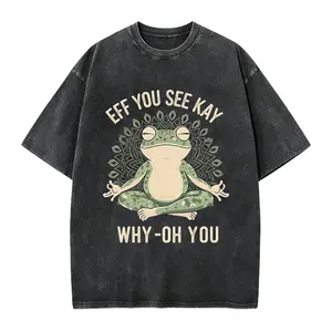 Funny EFF YOU SEE KAY Frog Meditation Graphic T-Shirt.Tee Design with Retro Cream Text and Green Mandala Art,Oversized tshirts for Men&Women