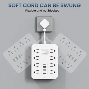 Surge Protector Power Strip  Extension Cord with 8 AC Outlets, 4 USB Ports (1 USB C) & One-Touch Switch, Short Cord Outlet Extender, Wall Mountable for Office Home Travel Dorm