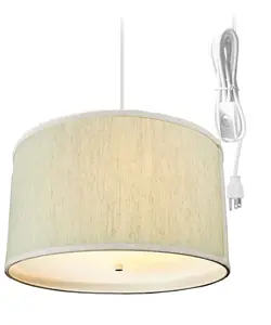 2 Light Swag Plug-In Pendant 16"w Textured Oatmeal with Diffuser, White Cord