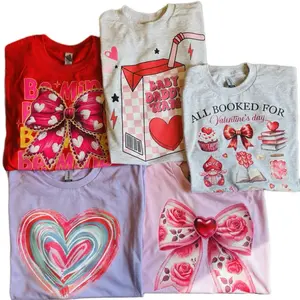Valentine’s Day Mystery T-Shirt - Red, Gray & Pink Options with Heart and Bows Design, Perfect for Womenswear - Top