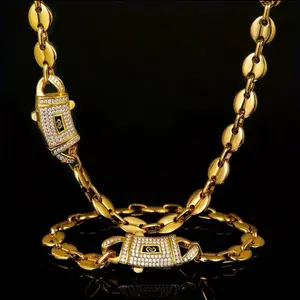 14k Gold Plated Monaco Set Coffee Bean Chain with Bracelet - High End️️ Chain Design 22” Length