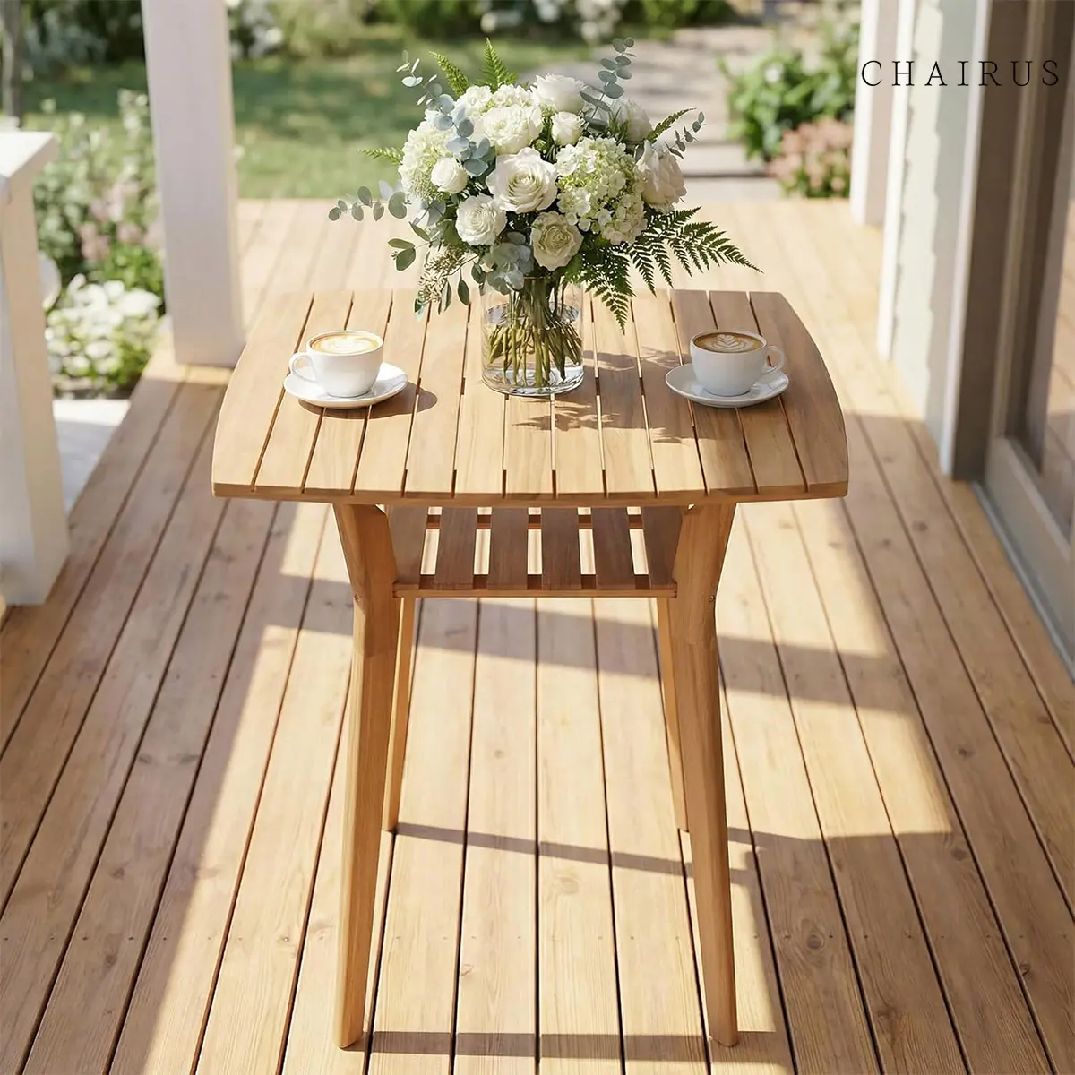 CHAIRUS 39.5" Solid Acacia Wood Outdoor Bar Table, High Top Waterproof Patio Pub Table, Counter Height Bistro Table for Balcony, Backyard, Deck, Home Decor