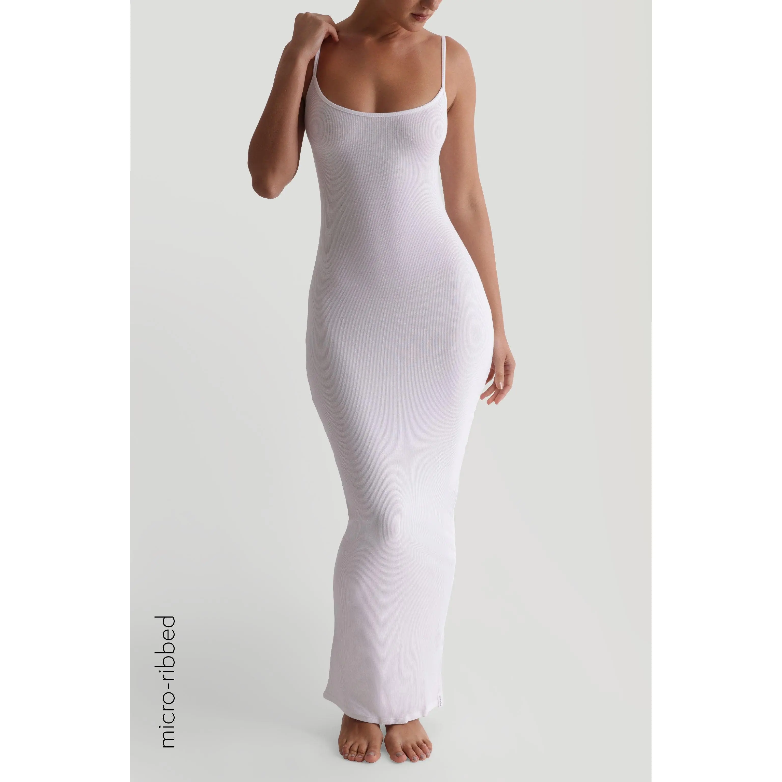 Slip-On Micro-Ribbed Maxi Dress - White - TikTok Shop