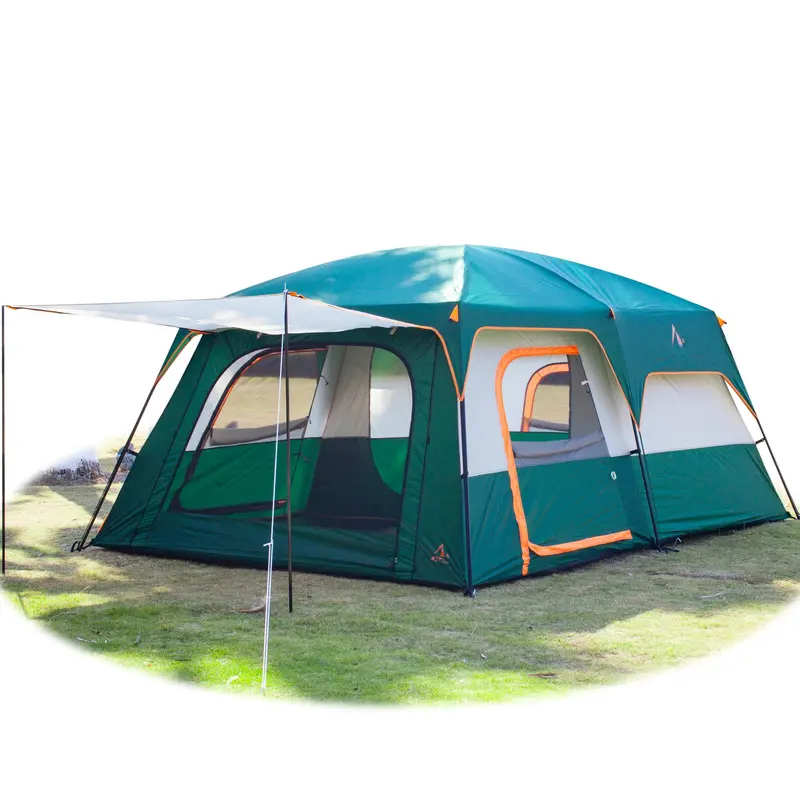 Extra Large Tent 6-10-12-14 Person(a) Family Cabin Tents 2 Rooms 3 Doors And Windows With Mesh Straight Wall Waterproof Double Layer Big For Outdoor Picnic Camping Gathering