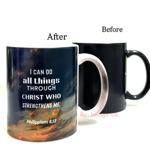 Heat Color Changing Mug With Bible Verse 11 oz Ceramic - Philippians 4:13 Design Before & After Transformation