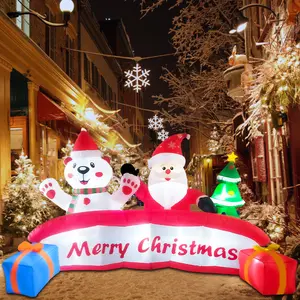 10 FT Inflatable Merry Christmas Banner Sign with Santa Claus Polar Bear Christmas Tree, Outdoor Inflatable Decoration with LED Lights Blow Up Decorations for Yard Holiday Xmas Party Garden Decor