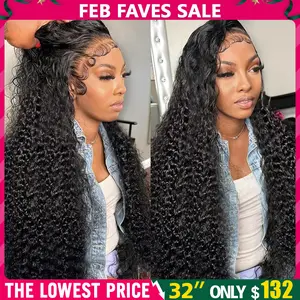 Bling Hair 32inch Kinky Curly Lace Front Wigs Human Hair Pre Plucked 180% Density 13x4 13x6 HD Transparent Lace Frontal Curly Wigs Human Hair Deep Curly Human Hair Wigs For Women Natural Black