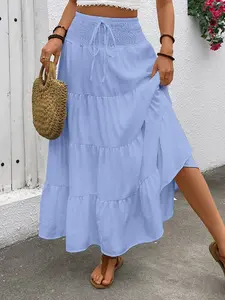 Y2K High Waist Ruffle Layered Skirt, Flowy A-Line Midi Dress, Street Style Summer, Casual, Must-Have for Women, Trendy Half Skirt