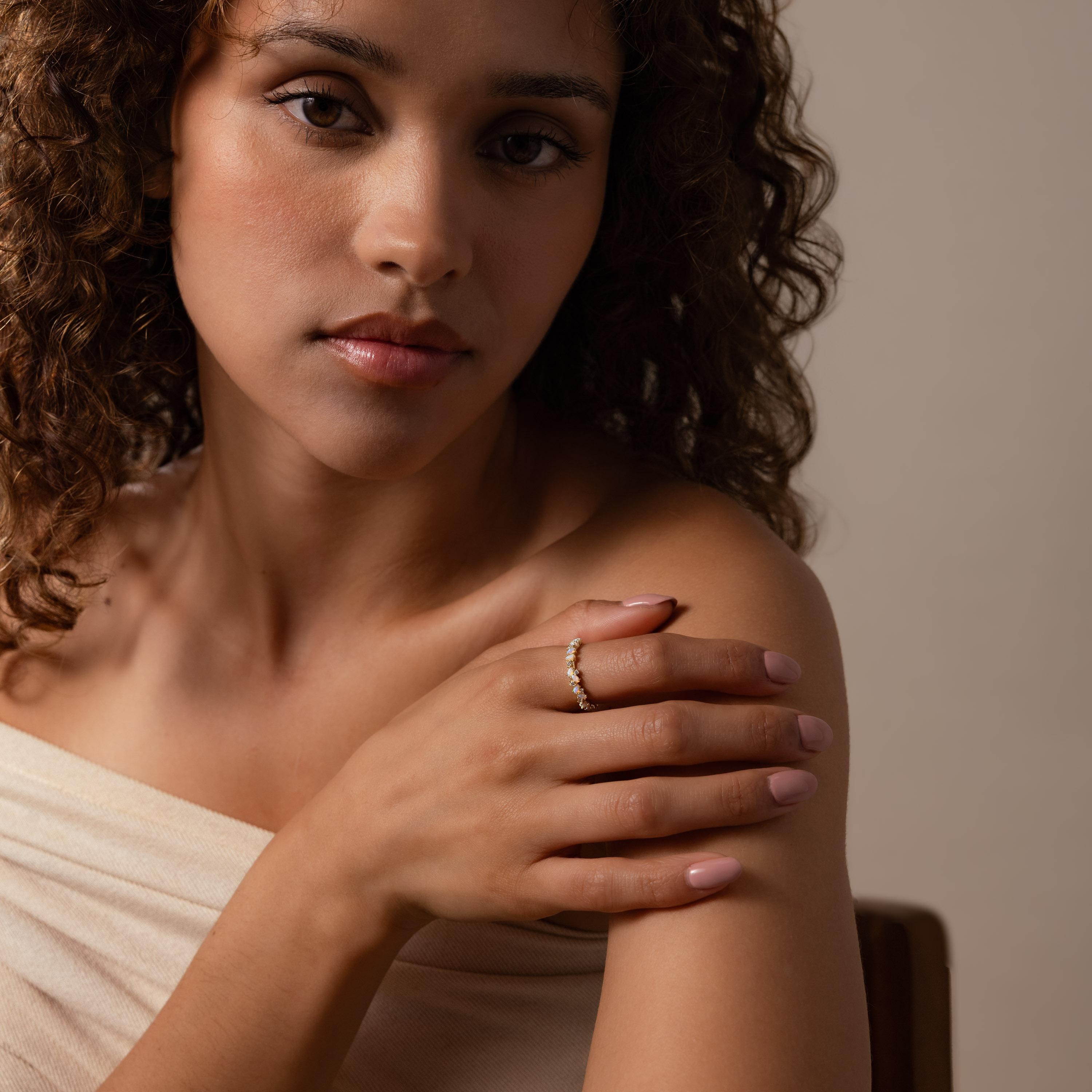 Opal Sunburst Ring by Caitlyn Minimalist - Marquise Opal Diamond Cluster Ring in 18K Gold - Dainty Opal Jewelry - Anniversary Gift for Her