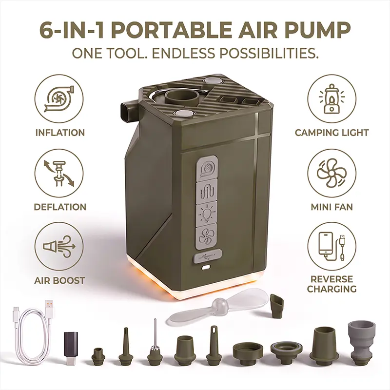 Portable Electric Air Pump for Inflatables, Mini Rechargeable Air Inflator & Deflator with LED Camping Light and Fan, Compact Pump for Air Mattress, Pool Floats, Camping, Travel & Outdoor Adventuressummerwins