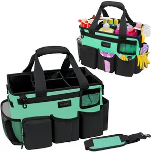 Light green wearable cleaning bag for cleaning car cleaning tools storage bag with 5 foldable compartments