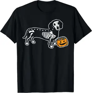 Dachshund Skeleton Jack O Lantern Funny Halloween Wiener Dog T-shirt