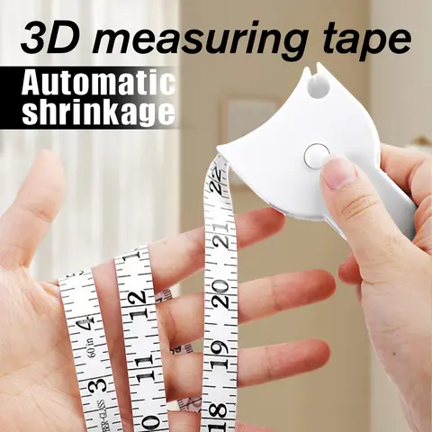 Body Measureing Tape 60 Inch, Automatic Shrinkage 3D Measuring Tape for Home and Fitness, Retractable Portable Measuring Body Tool for Waist Arms Hip, White