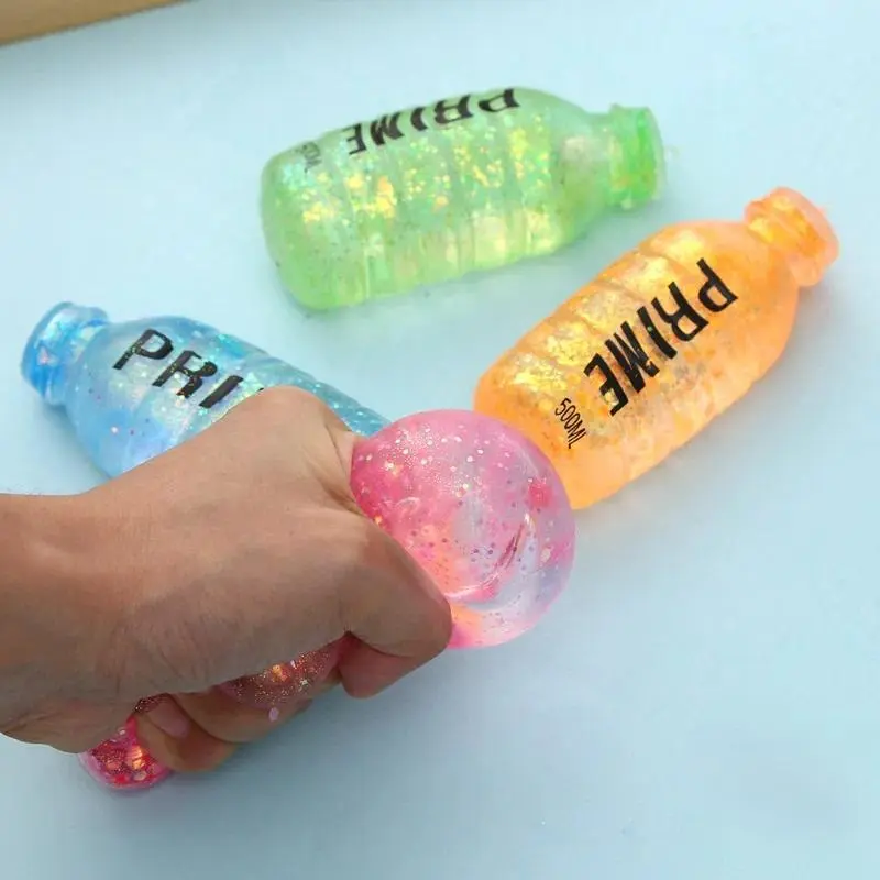 1pcs Glitter Prime Bottle Squishy Stretch Squeeze Toy Soft Anti Stress Anxiety Relief Fidget Decompression Toy