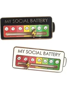 Sliding social energy metal accessory, unisex expression pin, trendy mood changing energy badge brooch