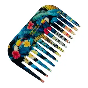 Parcelona Wide Tooth French Detangling Comb – Cellulose Acetate Hair Comb for Thick Hair
