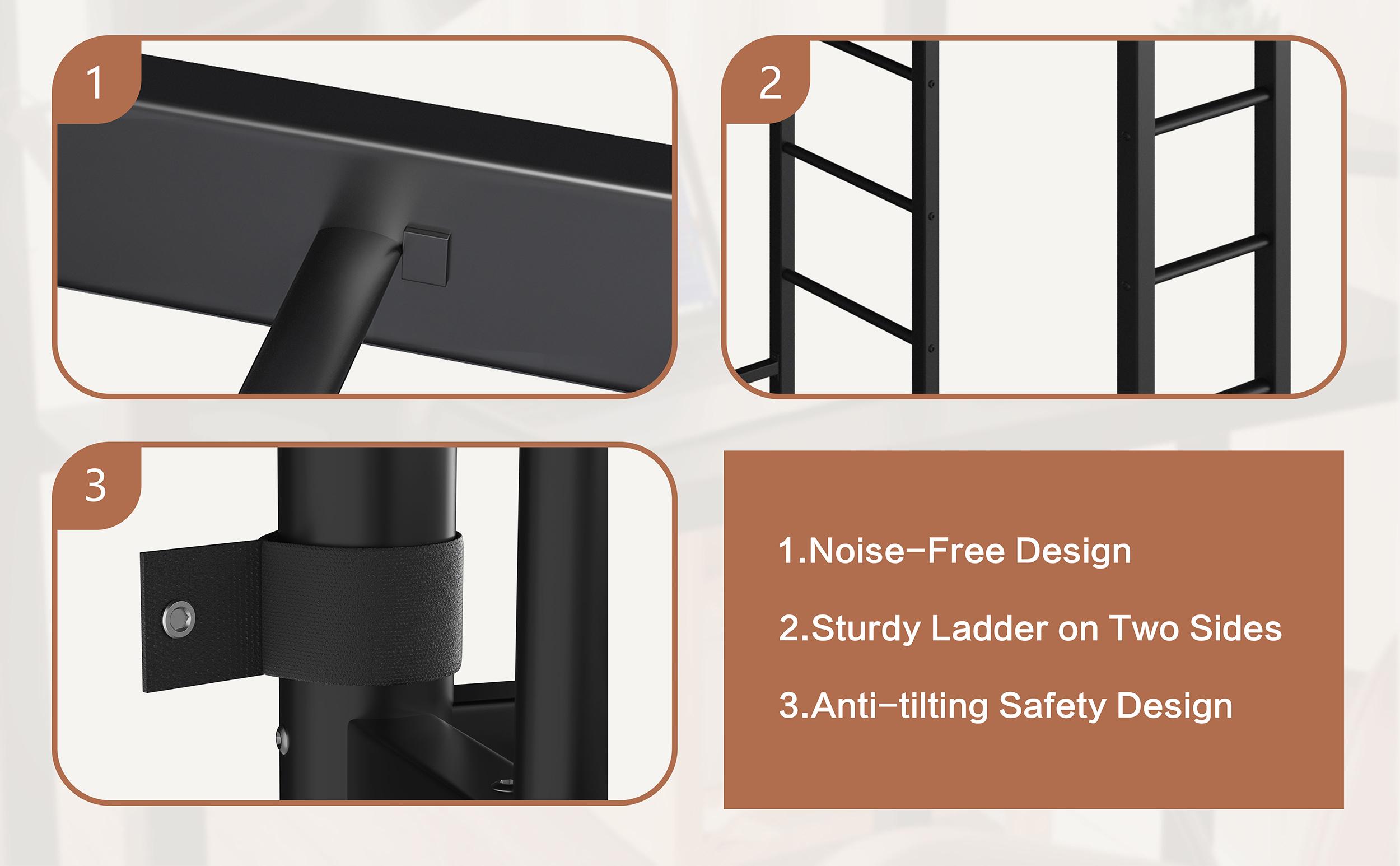 Walsunny  Bunk Bed Twin Over Twin Size with Desk and Charging Station L-Shaped Metal Bunk Bed with Storage Shelves Loft Beds with Safety Guardrail and Ladder for Teen,Black