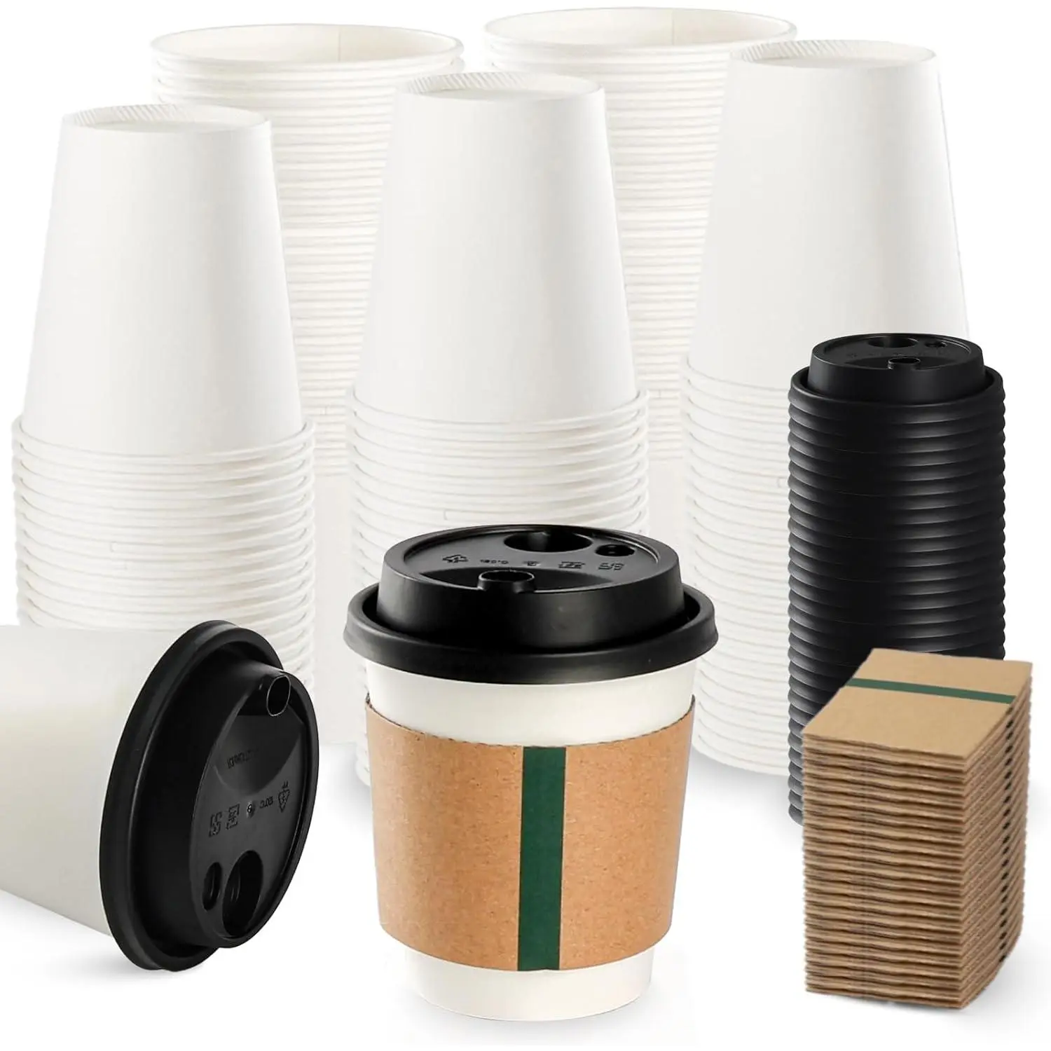 12 oz - 60 Pack Extra Thick Paper Disposable Cups, Heat Resistant Insulated with Sleeves for Office, Travel, Coffee Bar Kitchenware Drinkware Supplies, Leak-Proof