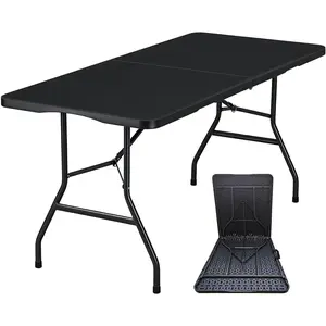 Folding Table 6 feet heavy-duty portable table, suitable for indoor and outdoor gatherings, camping, and barbecues, can be folded for easy storage, no assembly required, black