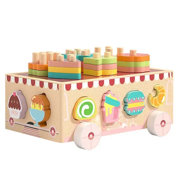 Wooden Ice Cream Sorting & Stacking Cart for Toddlers, Montessori Ice Cream Shape Matching Toy Car, Toddler Educational Ice Cream Cart: Sort, Match, Stack & Play, Mother's Day