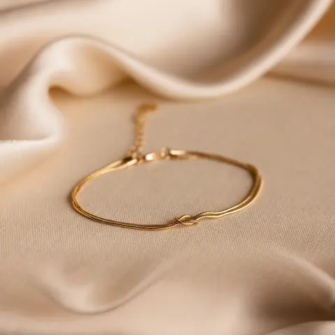 Love Knot Bracelet by Caitlyn Minimalist - Dainty Double Snake Chain Bracelet in Gold & Silver - Friendship Jewelry - Christmas Gifts for Women